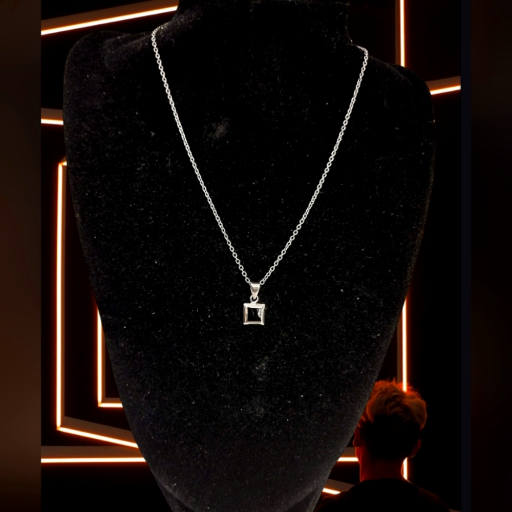 925 Sterling Silver Square Black Stone Pendant